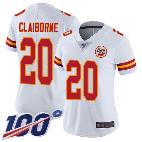 Women Kansas City Chiefs #20 Claiborne Morris White Vapor Untouchable Limited Player 100th Season Football Nike NFL Jersey